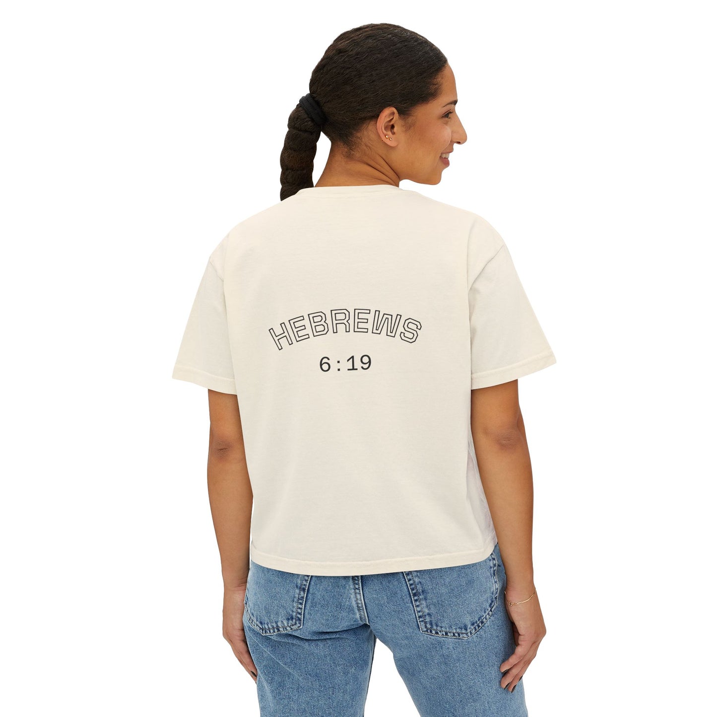 Women's Boxy Tee — 'Woman Anointed & Chosen' Floral Lion Christian Tee (Hebrews 6:19)