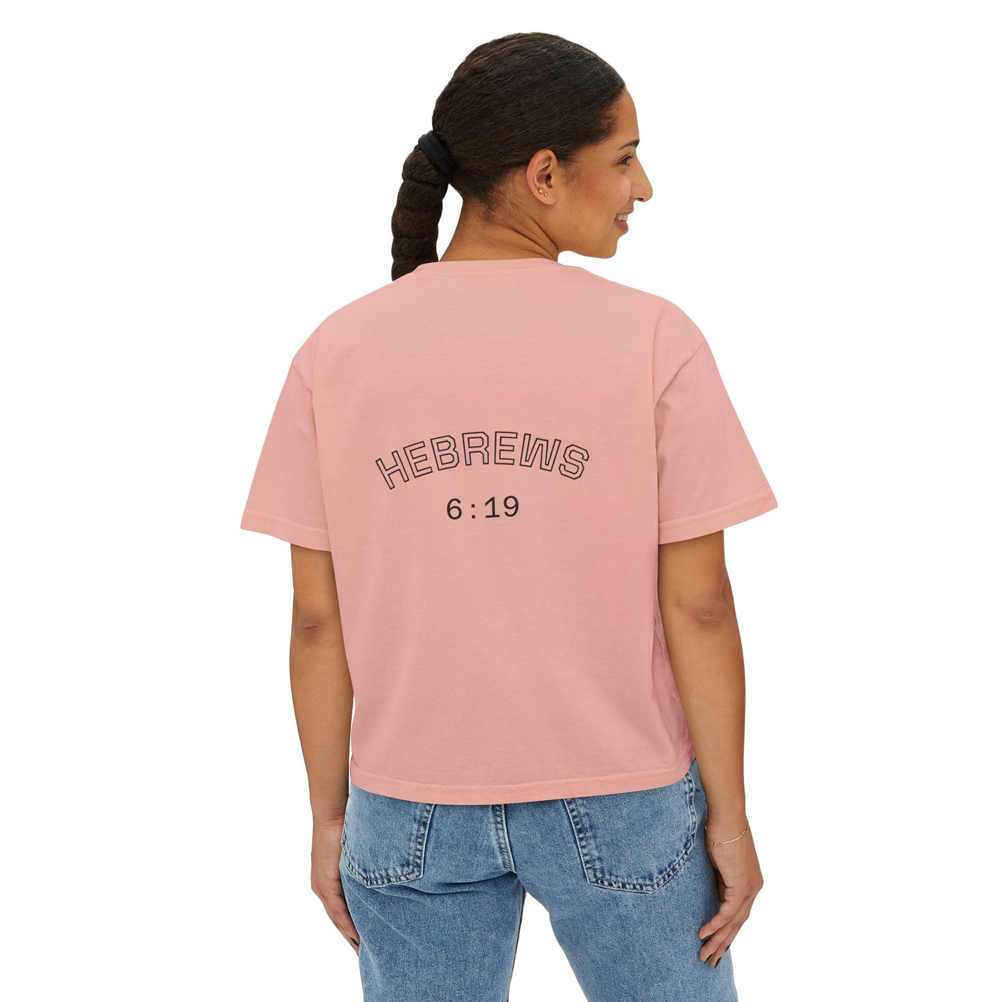 Women's Boxy Tee — 'Woman Anointed & Chosen' Floral Lion Christian Tee (Hebrews 6:19)