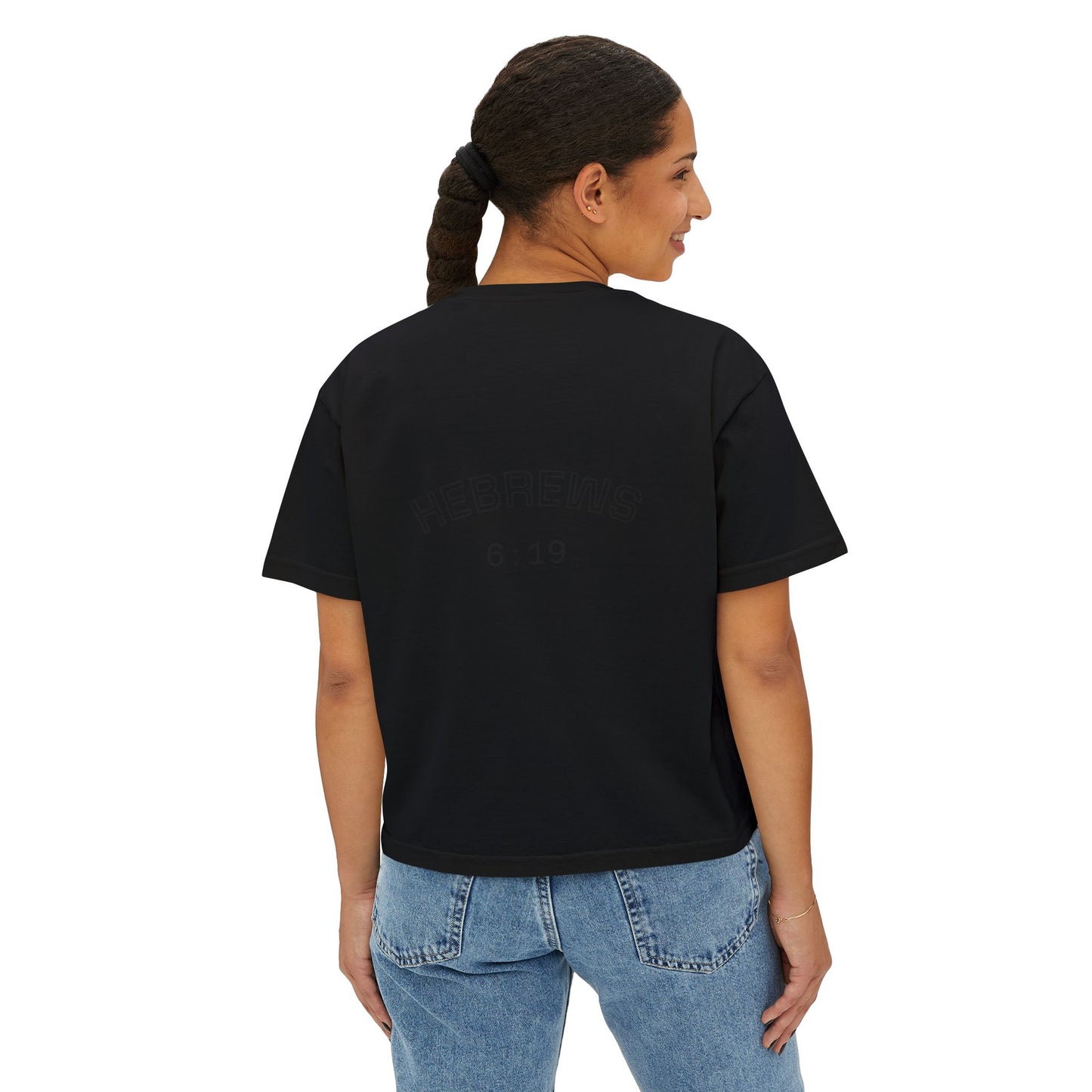 Women's Boxy Tee — 'Woman Anointed & Chosen' Floral Lion Christian Tee (Hebrews 6:19)