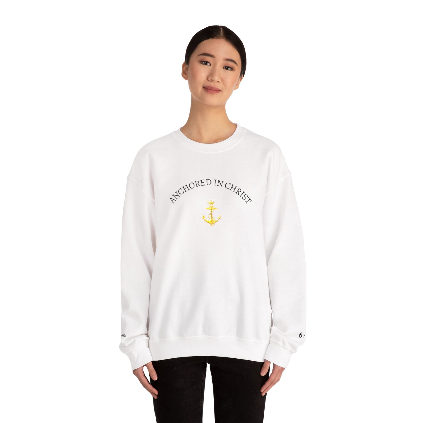 Anchored in Christ Crewneck Sweatshirt — Christian Anchor Faith Pullover