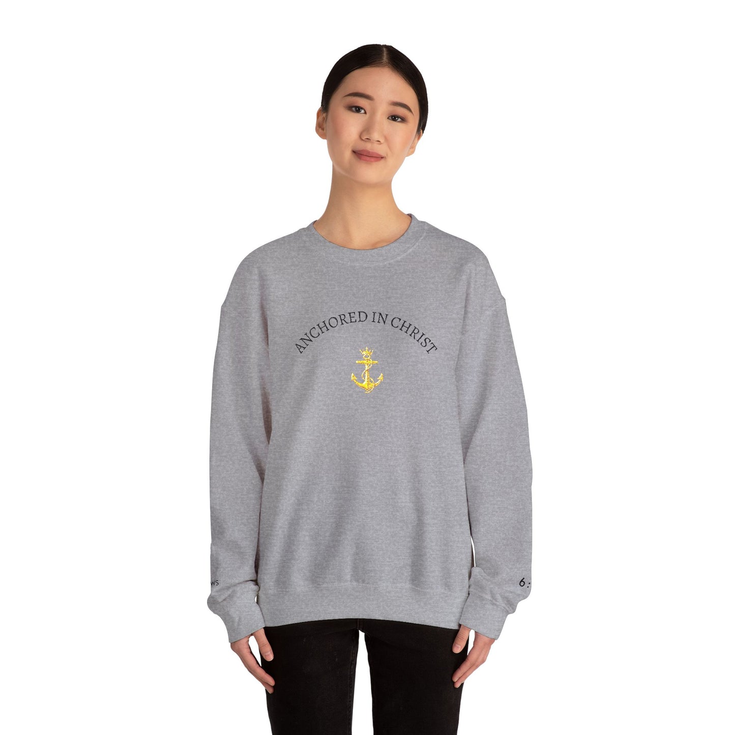 Anchored in Christ Crewneck Sweatshirt — Christian Anchor Faith Pullover